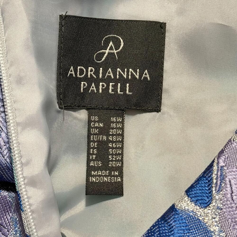 Adrianna Papell 16W Blue Silver Metallic Jacquard Midi Dress Pockets Wedding - Picture 10 of 13